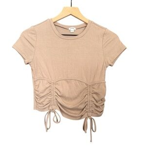 Garage Tan Ruched Crop Top